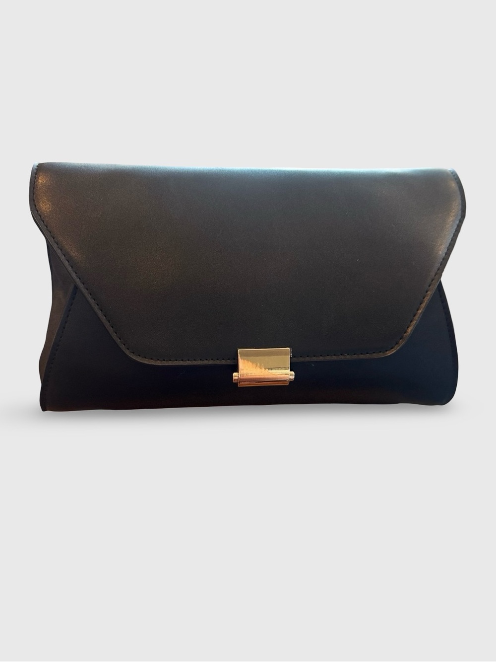 Chic faux leather a new day Black Clutch with Gold-Tone Clasp
